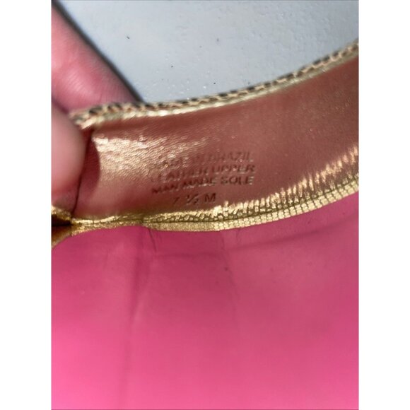 Lilly Pulitzer Sz 7.5 Gold Resort Chic Peep Toe Wedge Pumps Womens Shoes Leather - Picture 6 of 8